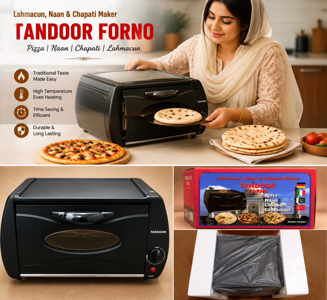 Electric Tandoor Oven 2100W (Roti, Naan & Pizza)