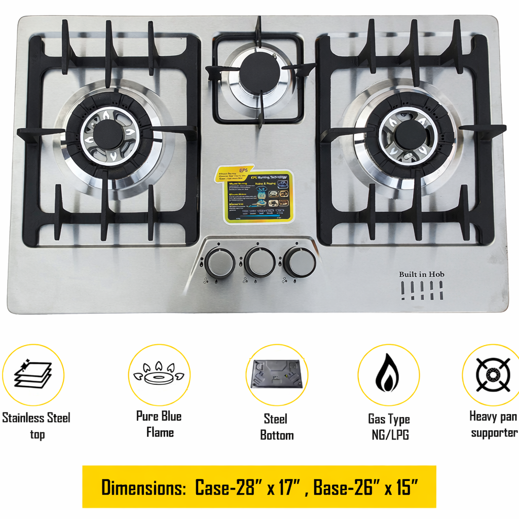 Lot Imported Kitchen 3 Burner Stainless Steel Auto Ignition Gas Hob - LPG & Natural Gas