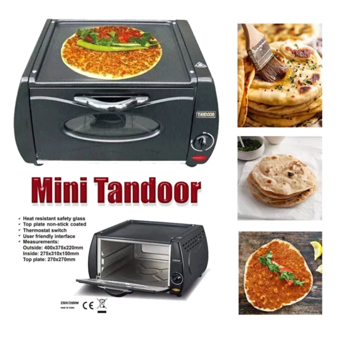 Irani Electric Tandoor Oven – Make Roti, Naan & Pizza at Home (2100W High Power)
